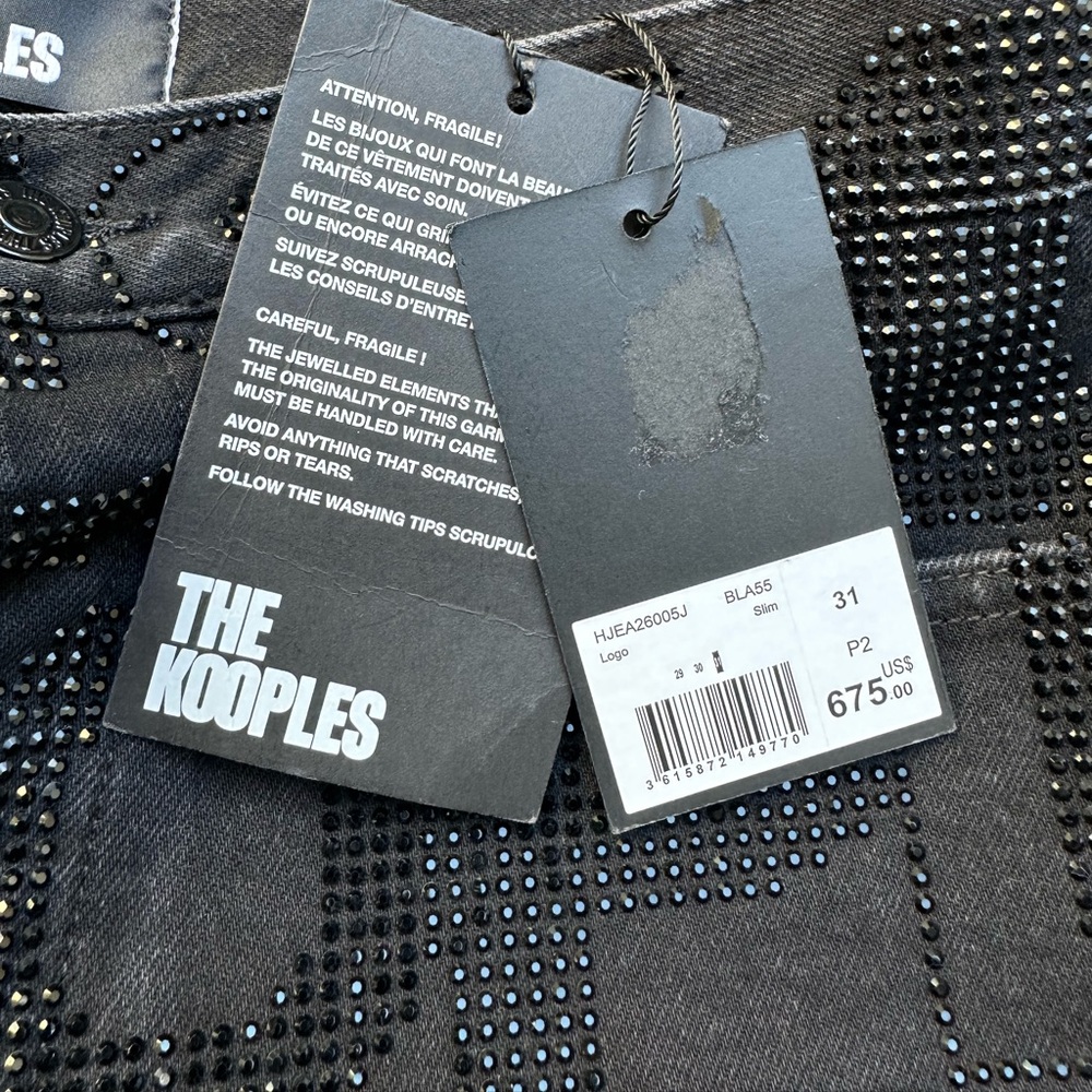 NWT $675 The Kooples
Cotton Stretch Denim Rhinestone Embellished Slim Fit Jeans